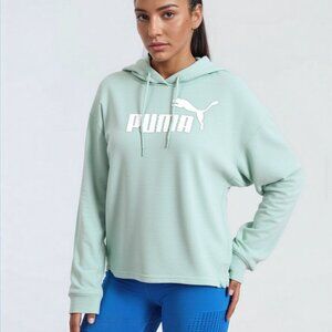PUMA Small Teal Green Cropped 100% Cotton Casual Cozy Hoodie Vintage Sweatshirt